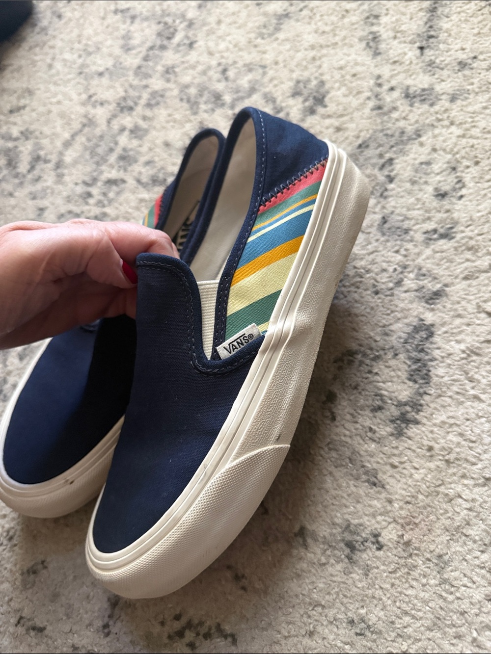 Vans Navy Slip-On with Rainbow Stripe Accent (women’s 7.5; men’s 6) - Picture 7 of 8